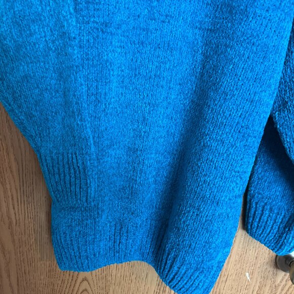 Vintage 80s 90s JUST SASHA Blue Teal Chenille LS Mock Neck Tunic Sweater Size M - Picture 4 of 9